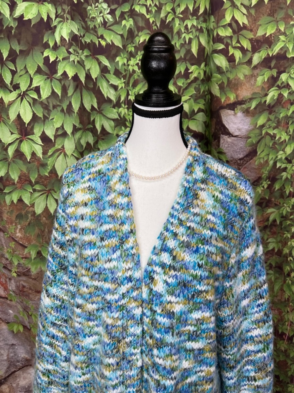 J. JILL Marled Blue Longline Open Cardigan, L - Picture 3 of 10